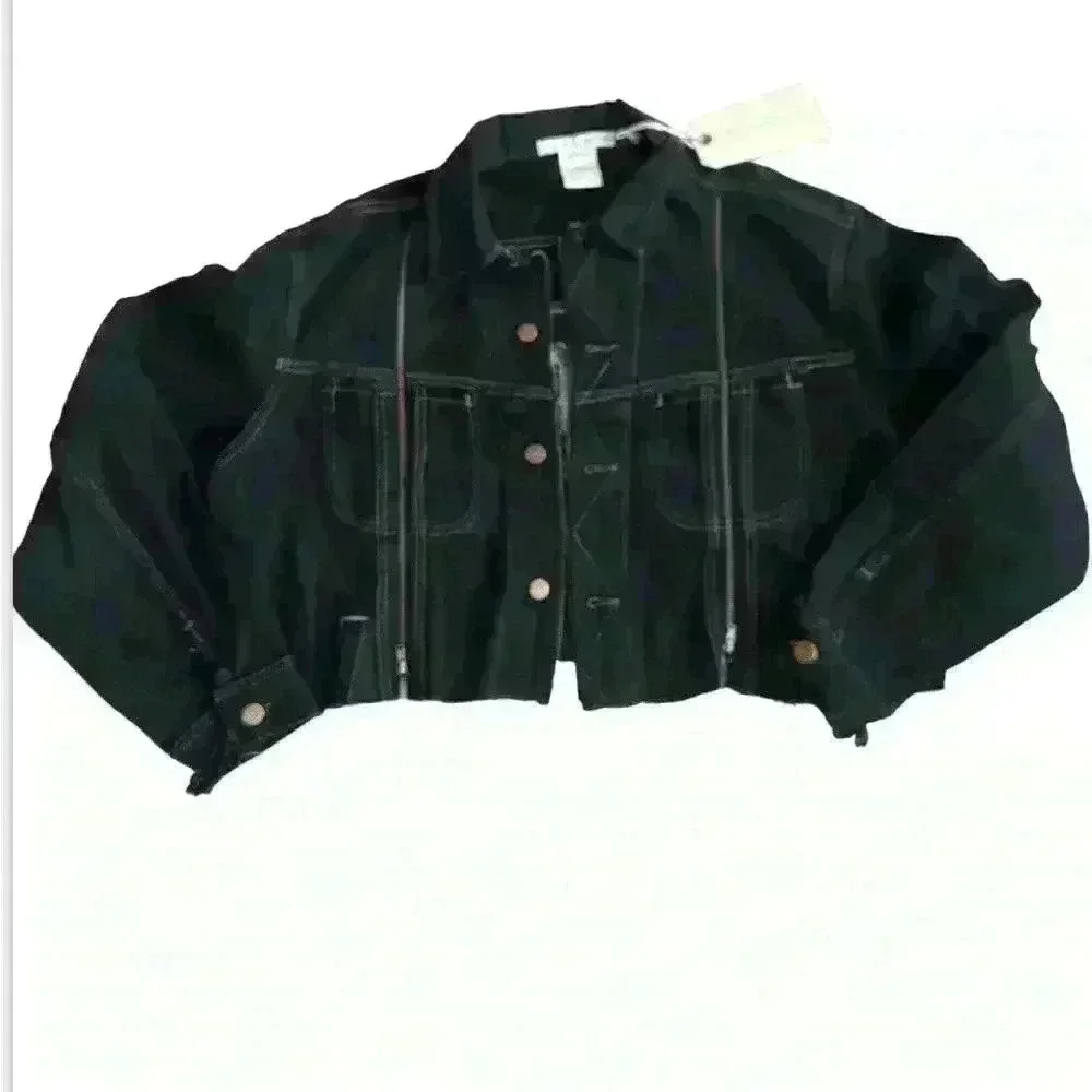 Free people Tricia Fix Western Crop denim jacket size L zipper in wash black nwt - Picture 6 of 12